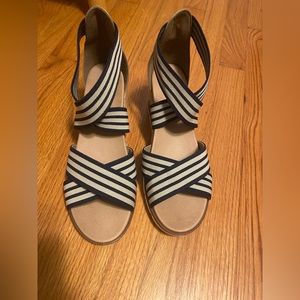 Mia Striped Elastic Wedge Sandals
